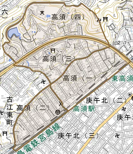 高須とその周辺の地図。町の範囲を重ねている