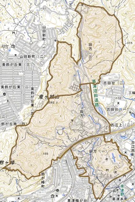 田方とその周辺の地図。町の範囲を重ねている