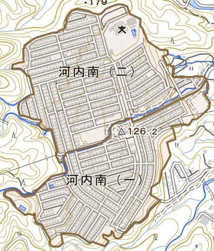河内南とその周辺の地図。町の範囲を重ねている