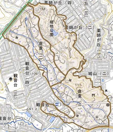 倉重とその周辺の地図。町の範囲を重ねている