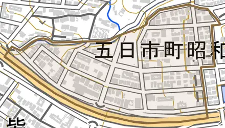 五日市町大字昭和台とその周辺の地図。町の範囲を重ねている