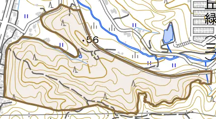 五日市町大字高井とその周辺の地図。町の範囲を重ねている