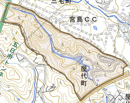 屋代町とその周辺の地図。町の範囲を重ねている