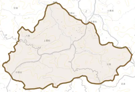 上豊松とその周辺の地図。町の範囲を重ねている
