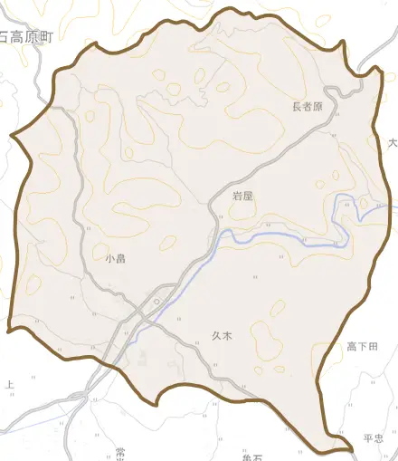 小畠とその周辺の地図。町の範囲を重ねている