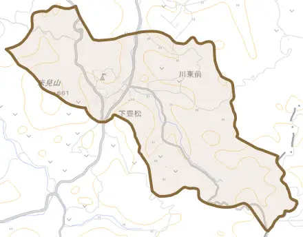 下豊松とその周辺の地図。町の範囲を重ねている