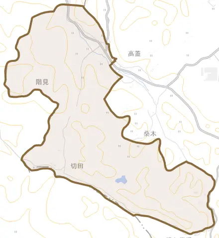 階見とその周辺の地図。町の範囲を重ねている