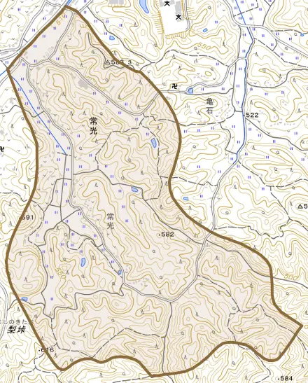 常光とその周辺の地図。町の範囲を重ねている