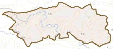 上野とその周辺の地図。町の範囲を重ねている