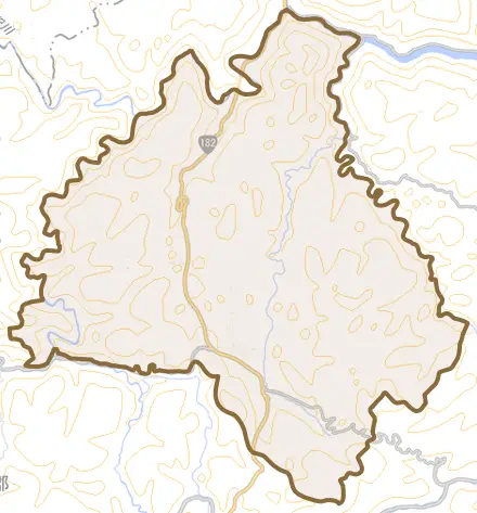 油木とその周辺の地図。町の範囲を重ねている