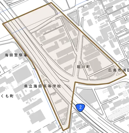 堀川町とその周辺の地図。町の範囲を重ねている