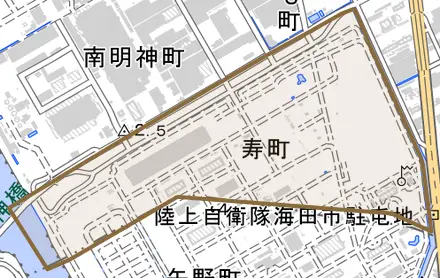 寿町とその周辺の地図。町の範囲を重ねている