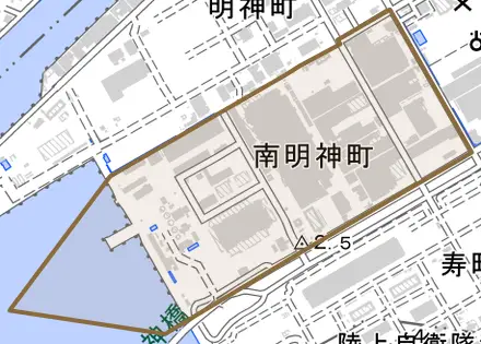 南明神町とその周辺の地図。町の範囲を重ねている