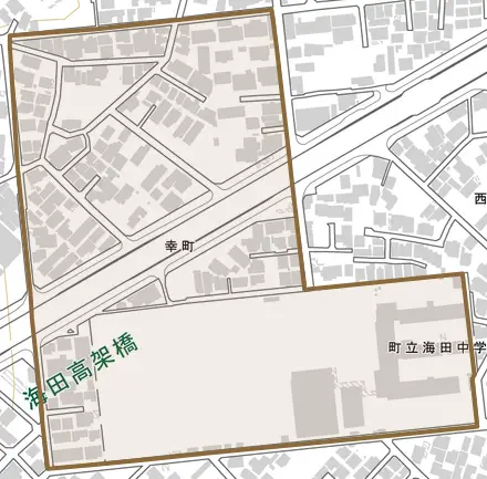 幸町とその周辺の地図。町の範囲を重ねている