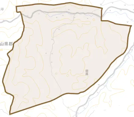 筏津とその周辺の地図。町の範囲を重ねている