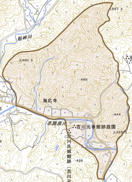 海応寺とその周辺の地図。町の範囲を重ねている
