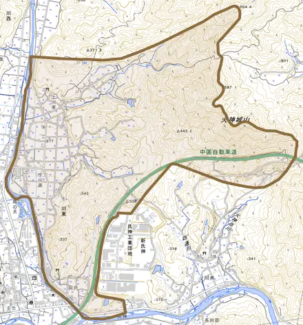川東とその周辺の地図。町の範囲を重ねている