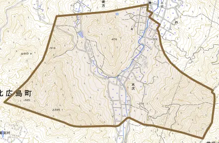 木次とその周辺の地図。町の範囲を重ねている