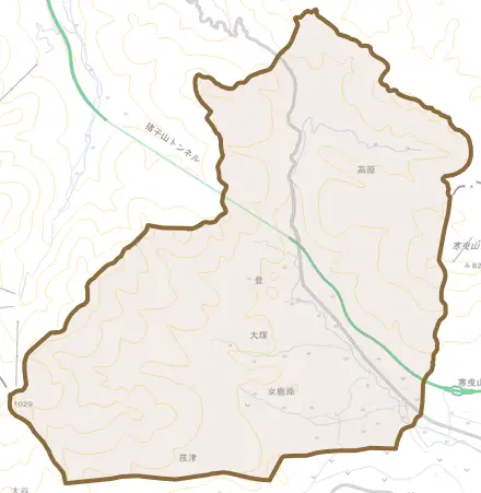 大塚とその周辺の地図。町の範囲を重ねている