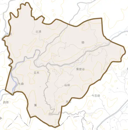 吉木とその周辺の地図。町の範囲を重ねている