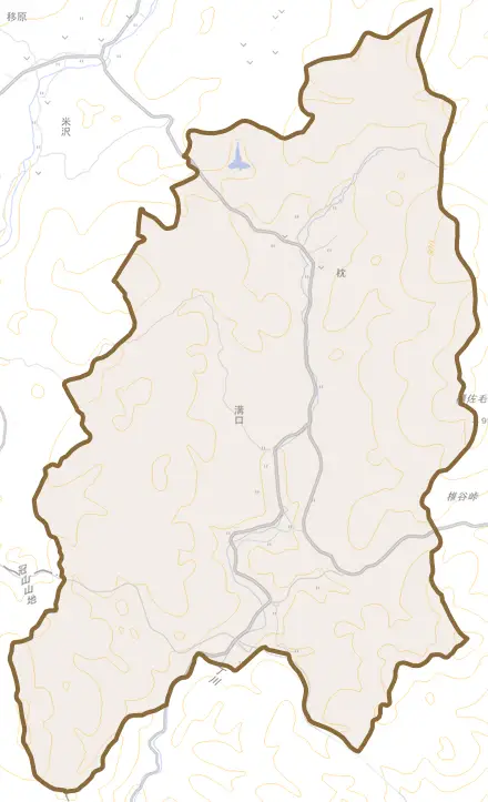 溝口とその周辺の地図。町の範囲を重ねている