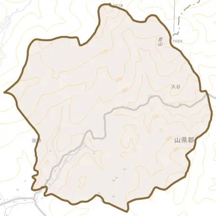 高野とその周辺の地図。町の範囲を重ねている