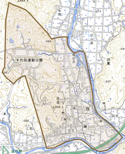 壬生とその周辺の地図。町の範囲を重ねている
