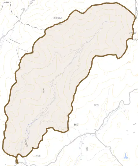 大暮とその周辺の地図。町の範囲を重ねている
