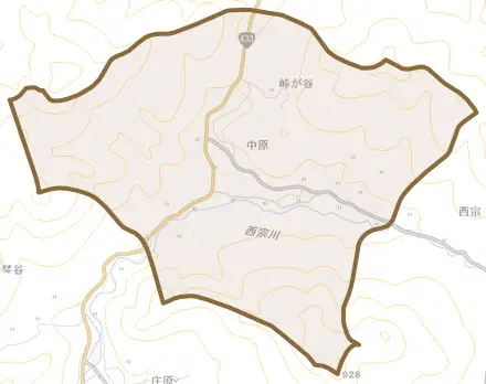 中原とその周辺の地図。町の範囲を重ねている