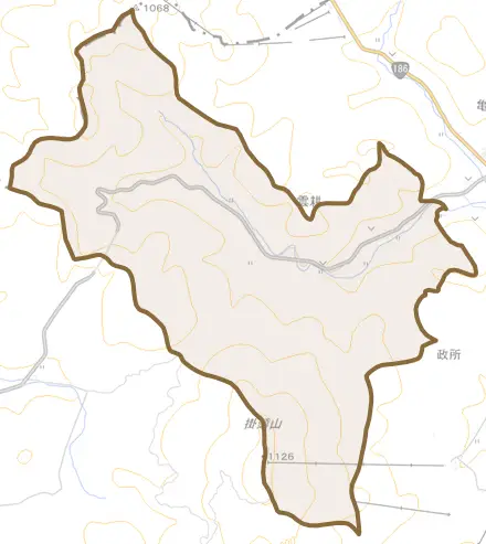 雲耕とその周辺の地図。町の範囲を重ねている
