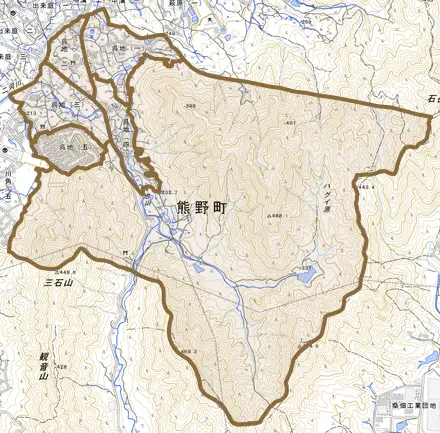 呉地とその周辺の地図。町の範囲を重ねている