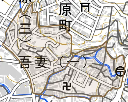 吾妻とその周辺の地図。町の範囲を重ねている