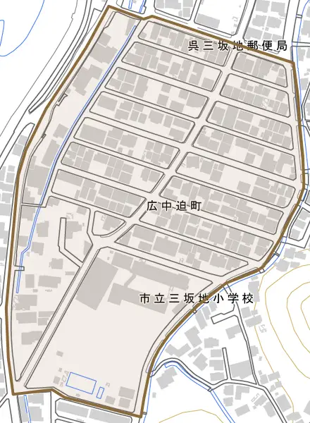 広中迫町とその周辺の地図。町の範囲を重ねている