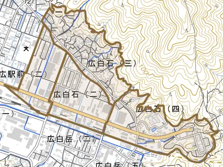 広白石とその周辺の地図。町の範囲を重ねている