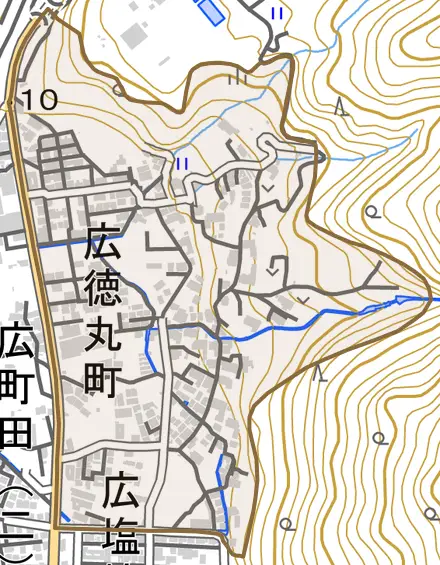 広徳丸町とその周辺の地図。町の範囲を重ねている