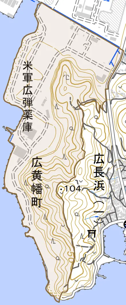広黄幡町とその周辺の地図。町の範囲を重ねている