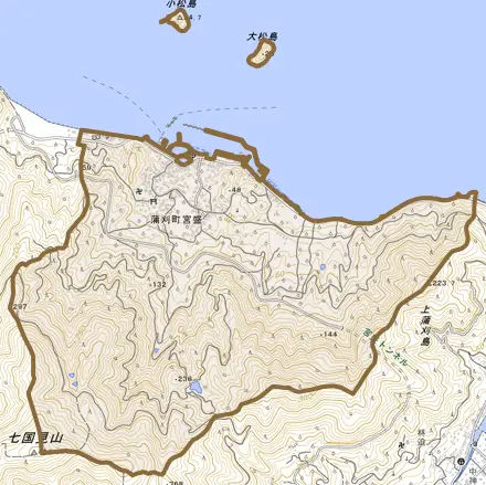 蒲刈町宮盛とその周辺の地図。町の範囲を重ねている