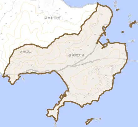 蒲刈町大浦とその周辺の地図。町の範囲を重ねている