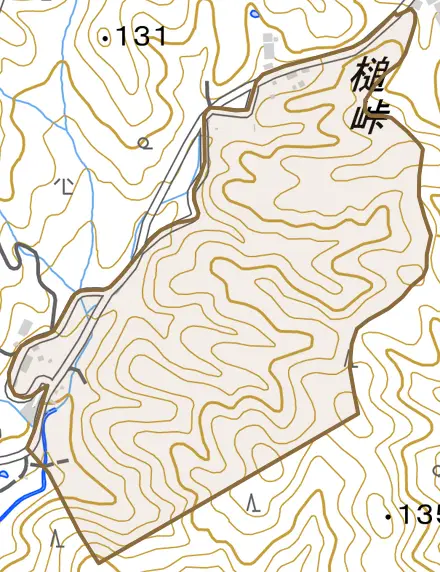 川尻町才野谷とその周辺の地図。町の範囲を重ねている