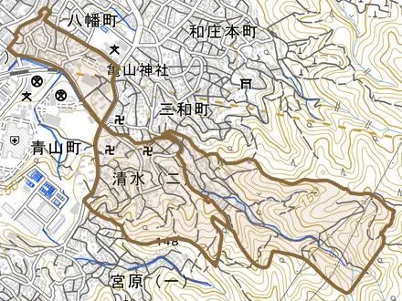 清水とその周辺の地図。町の範囲を重ねている