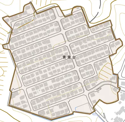 青葉台とその周辺の地図。町の範囲を重ねている