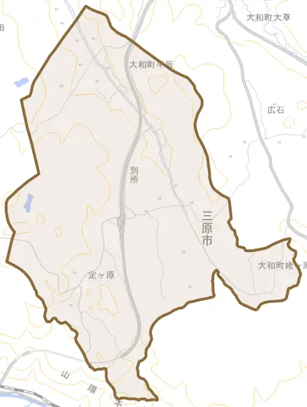 大和町平坂とその周辺の地図。町の範囲を重ねている