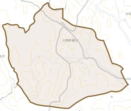 大和町蔵宗とその周辺の地図。町の範囲を重ねている