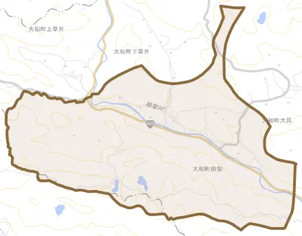 大和町椋梨とその周辺の地図。町の範囲を重ねている