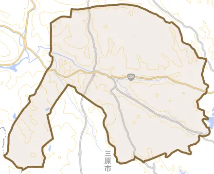 大和町大草とその周辺の地図。町の範囲を重ねている
