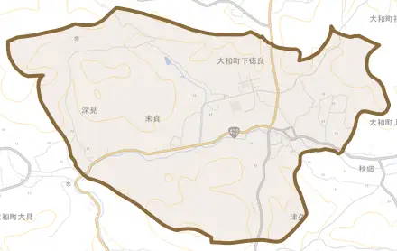 大和町下徳良とその周辺の地図。町の範囲を重ねている
