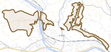 本郷町本郷とその周辺の地図。町の範囲を重ねている