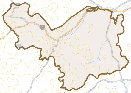 本郷町南方とその周辺の地図。町の範囲を重ねている