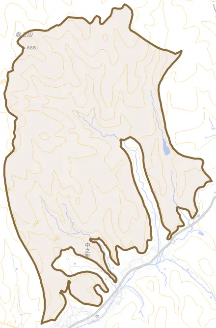 中之町北とその周辺の地図。町の範囲を重ねている