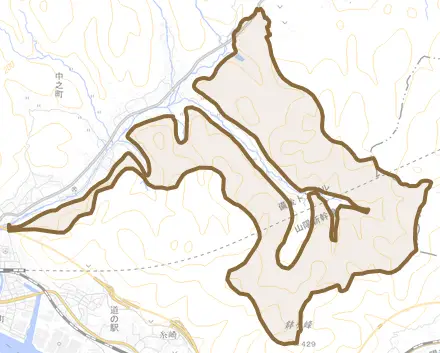 中之町南とその周辺の地図。町の範囲を重ねている